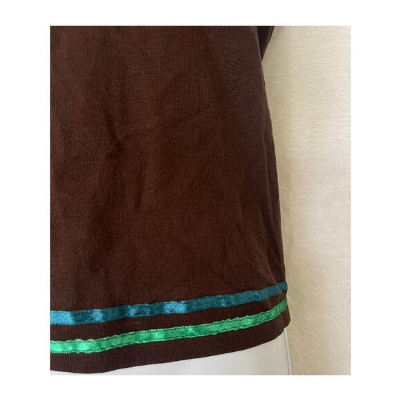 August Silk Brown Embroidered Short Sleeve Sweater Top Y2K sz XL Phoebe Buffay - Picture 5 of 7